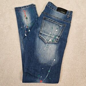 GSQUARED Men's Jeans Distressed Paint Splatter Streetwear Slim Fit 32 x 32 Retro